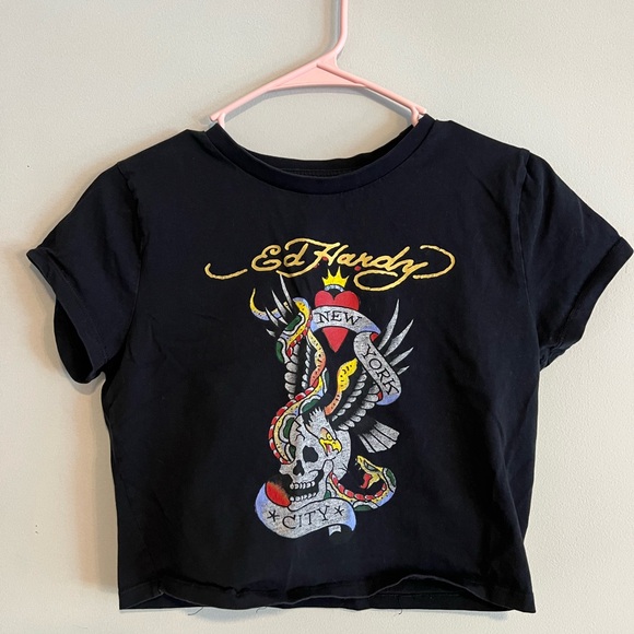 Ed Hardy Tops - Ed Hardy Black Crop Top with Colorful Graphic